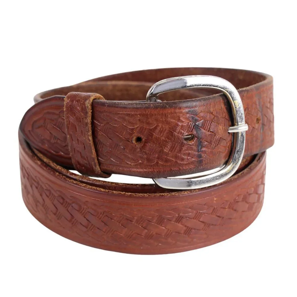 R.A.U. Co TOOLED BROWN REAL LEATHER 1 3/8